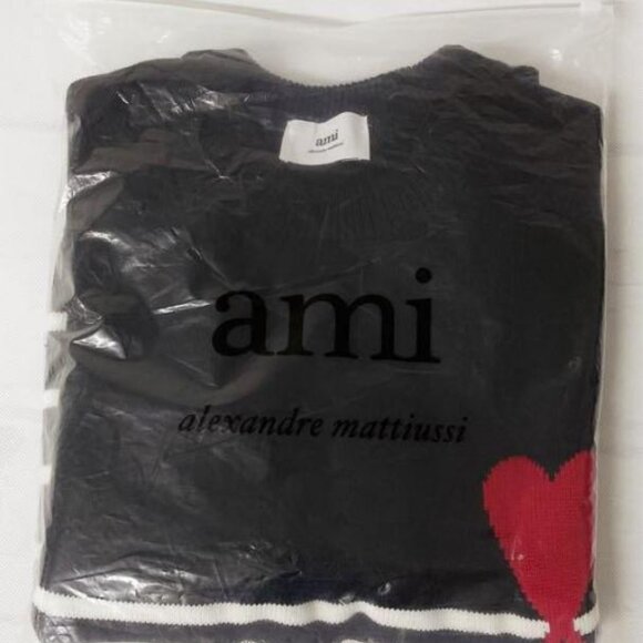 Ami Paris Heart Stripe Crew Neck Sweater L - Picture 6 of 7